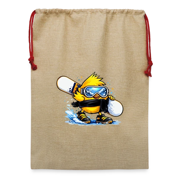 Maquette de Sac de Noël en jute  « Snowboardeur Déglingué » à personnaliser