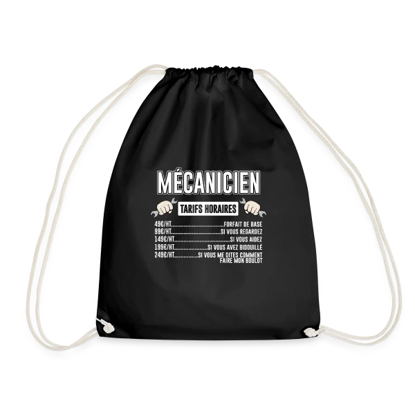 Mécanicien : Mes Tarifs Horaires | T-Shirt Humour Auto sur Sac de sport léger