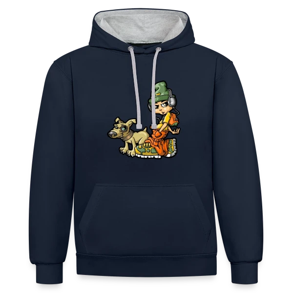 B-boy Hip Hop & son Chien sur Sweat à capuche contrasté