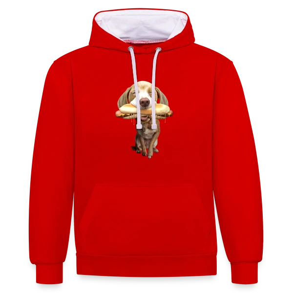 Chien Gourmand Hotdog sur Sweat à capuche contrasté