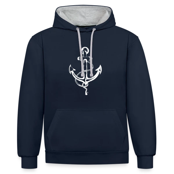 Ancre Marine Élégante : Passion Océane sur Sweat à capuche contrasté