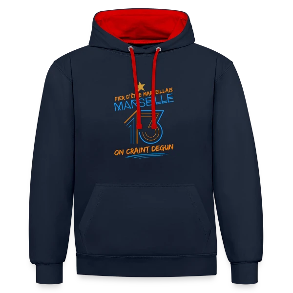 Fier Marseillais On Craint Degun sur Sweat à capuche contrasté