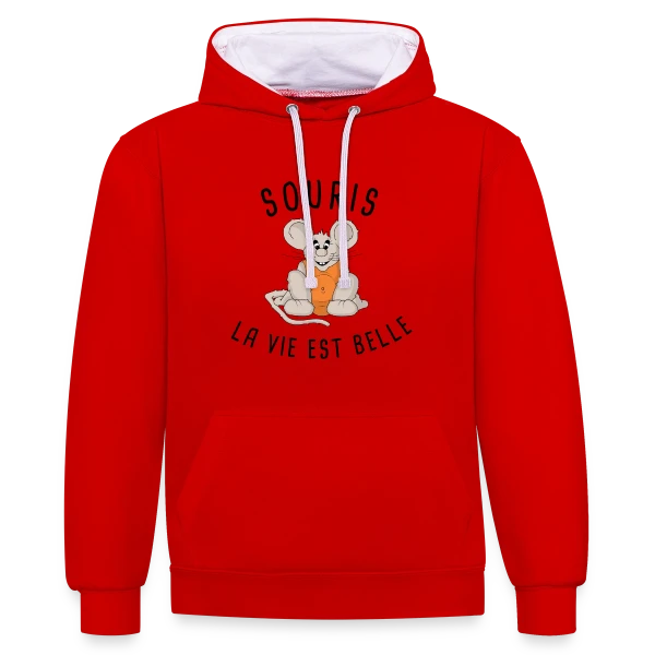 Souris : La Vie est Belle ! sur Sweat à capuche contrasté