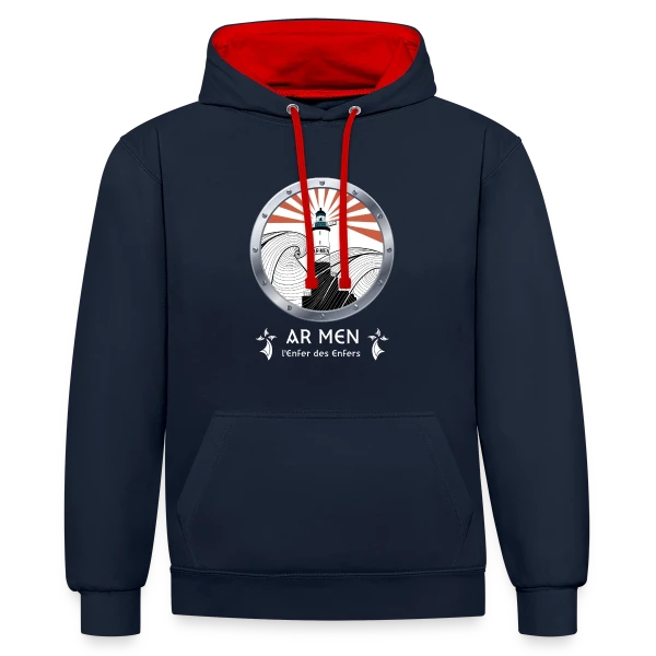 Phare d'Ar Men Breton sur Sweat à capuche contrasté