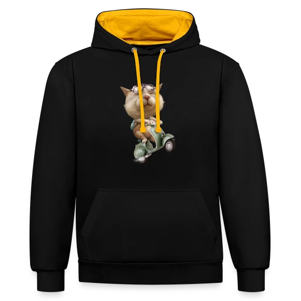 Chat en Cavale sur Sweat à capuche contrasté