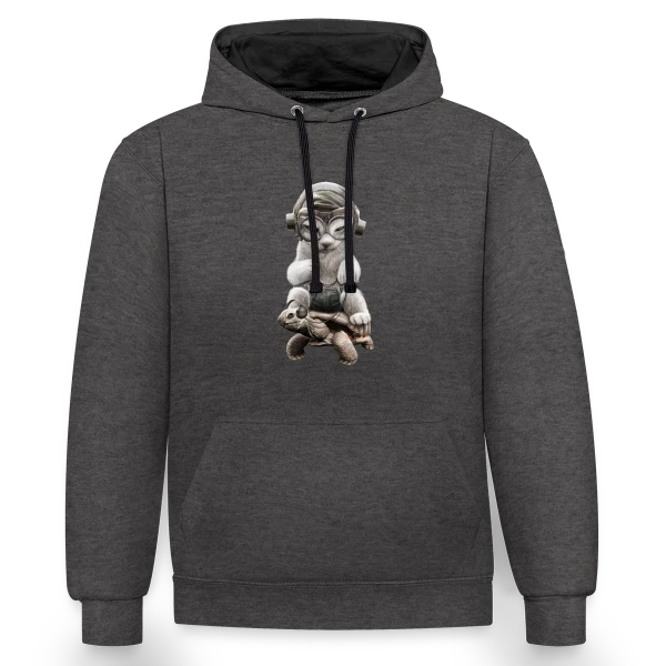 Chat Cavalier sur Tortue de Guerre sur Sweat à capuche contrasté