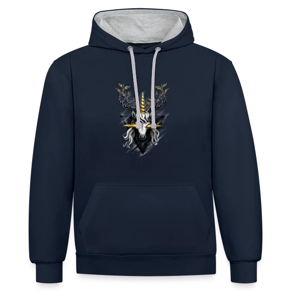 Cerf Licorne Doré sur Sweat à capuche contrasté
