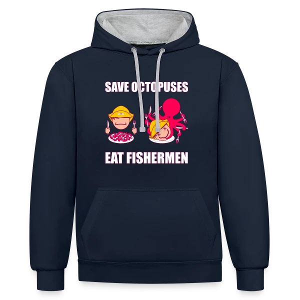 Sauvons les pieuvres sur Sweat à capuche contrasté
