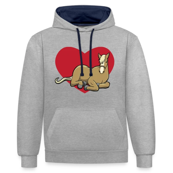 Cheval Câlin Cœur Rouge sur Sweat à capuche contrasté