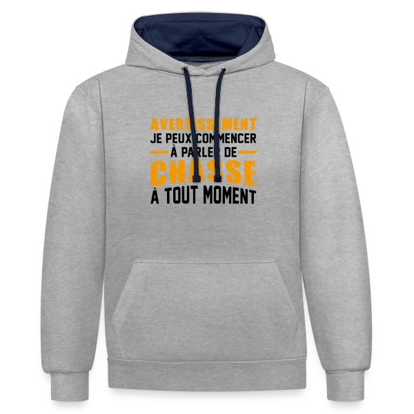 Chasseur : Attention Humour Sauvage ! sur Sweat à capuche contrasté
