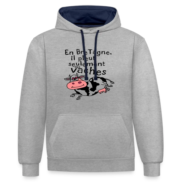 Bretagne Pluie Vaches sur Sweat à capuche contrasté
