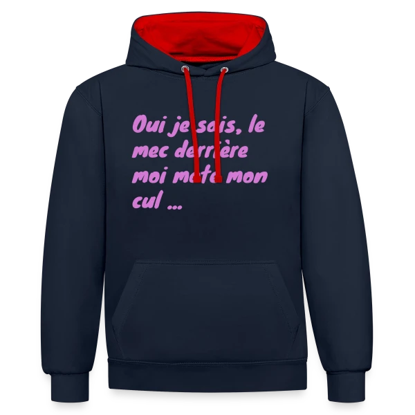 Humour Fessier Rose sur Sweat à capuche contrasté