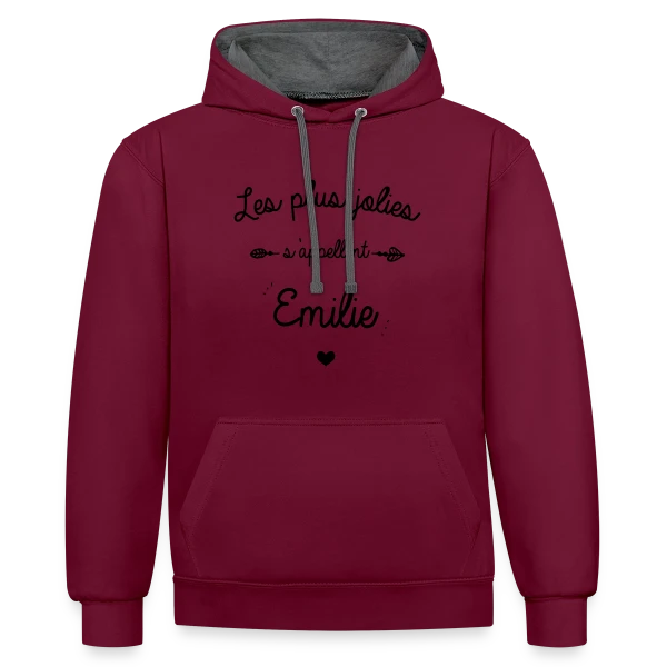 Prénom 'Émilie' - Le Cadeau Personnalisé Idéal sur Sweat à capuche contrasté