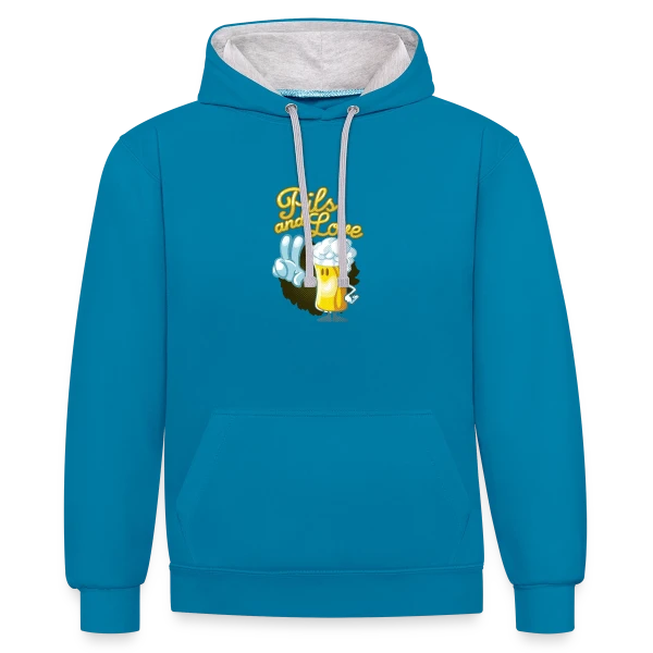 Pils & Love : La Bière et l'Amour en Version Cartoon sur Sweat à capuche contrasté