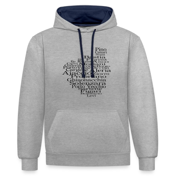 Carte Corse Villes Typographie sur Sweat à capuche contrasté