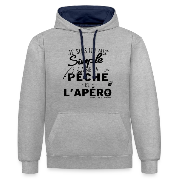 "Pêche & Apéro" : L'Humour du Pêcheur Relax sur Sweat à capuche contrasté