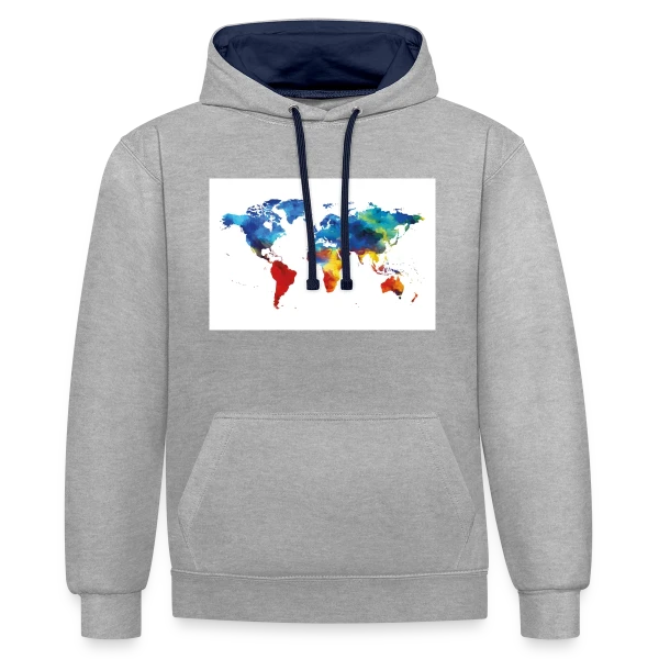 Carte du Monde Aquarelle sur Sweat à capuche contrasté