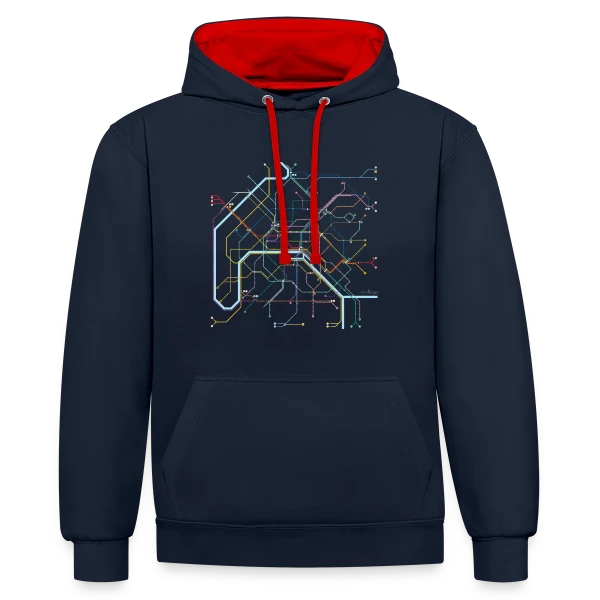 Plan Métro Paris Coloré sur Sweat à capuche contrasté