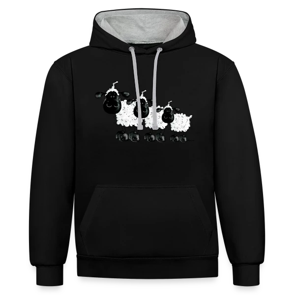 Trois Petits Moutons Rêveurs sur Sweat à capuche contrasté