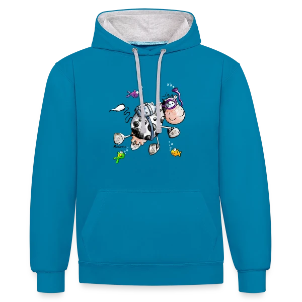 La Vache Marine Plongeuse Cartoon sur Sweat à capuche contrasté