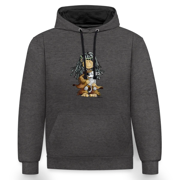 Petite Indienne et son Loup Ami sur Sweat à capuche contrasté