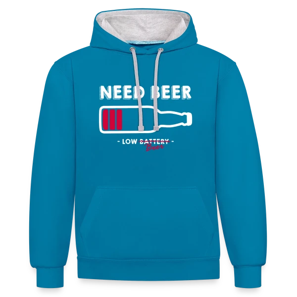 Humoristique : Need Beer, Besoin d'une Bière sur Sweat à capuche contrasté