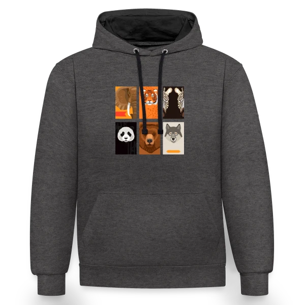 Animaux Sauvages Stylisés sur Sweat à capuche contrasté