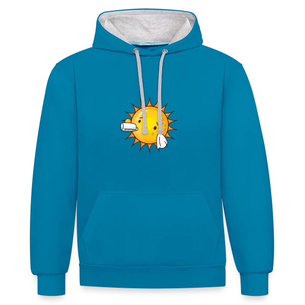 Soleil en Sueur - Humour Estival sur Sweat à capuche contrasté