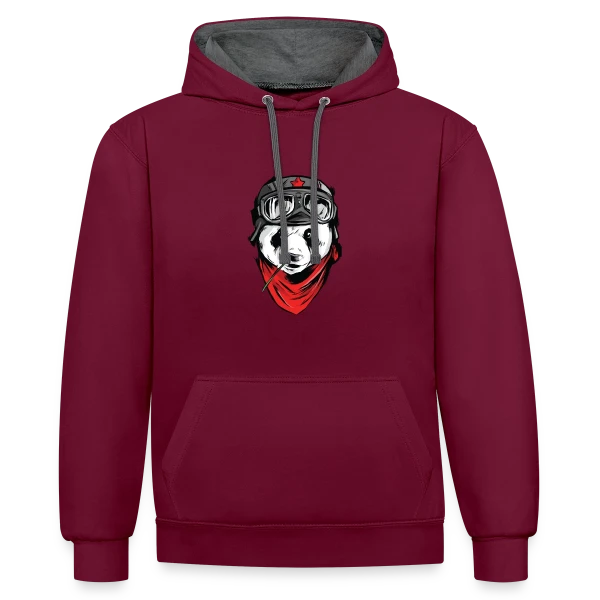 Panda Pilote Rebelle sur Sweat à capuche contrasté