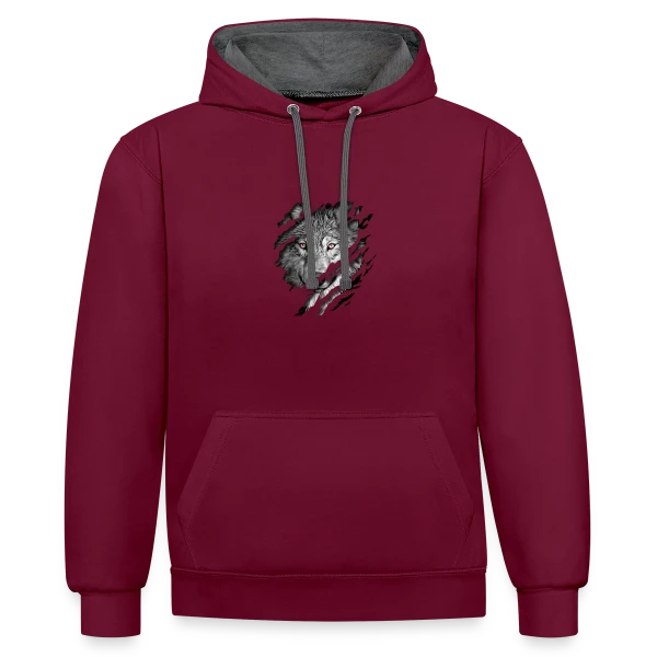 Loup Déchiré Yeux Rouges sur Sweat à capuche contrasté