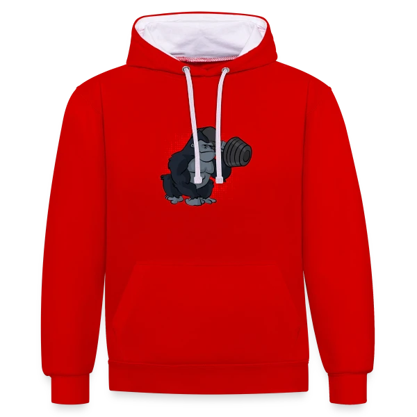 Gorille Musculation - Force et Humour sur Sweat à capuche contrasté
