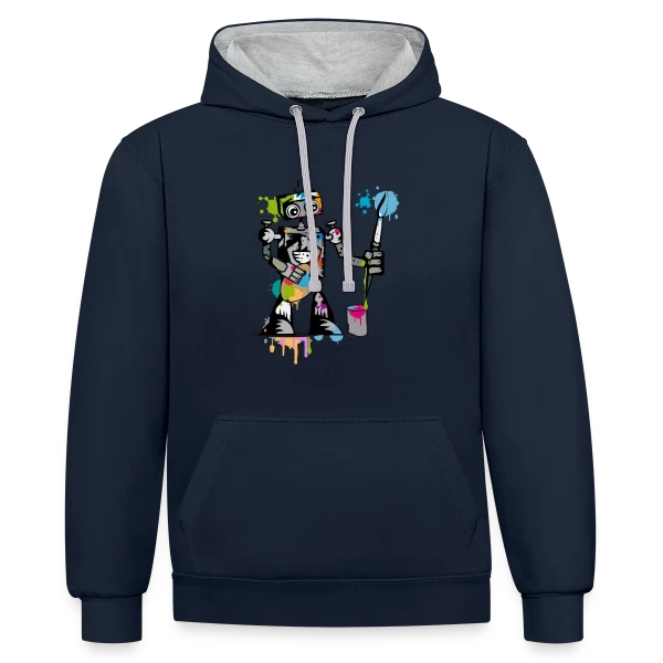 Le Robot Artiste au Pinceau sur Sweat à capuche contrasté