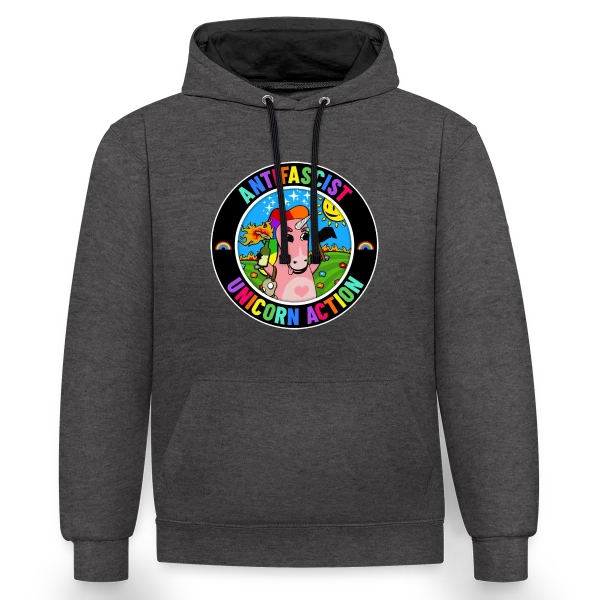 Licorne Antifasciste Rebelle sur Sweat à capuche contrasté