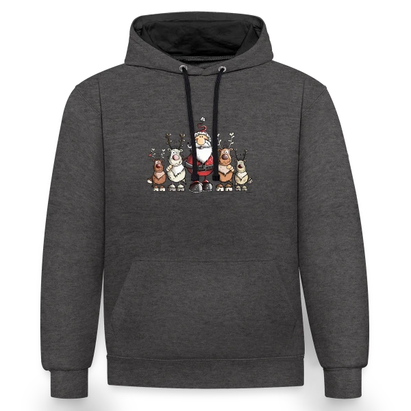 Père Noël entouré de rennes - Scène hivernale sur Sweat à capuche contrasté