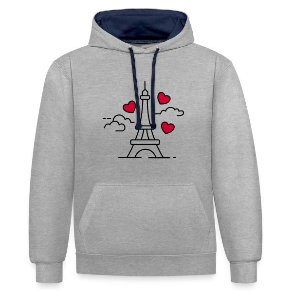 Tour Eiffel Cœurs Volants sur Sweat à capuche contrasté
