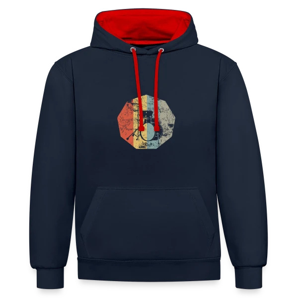 Batterie Rétro Musique Vintage sur Sweat à capuche contrasté