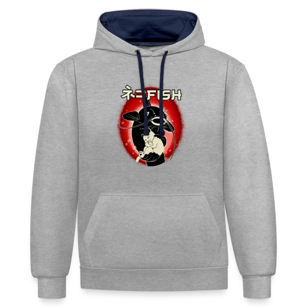 Amitié Insolite : Chat & Poisson-Chat sur Sweat à capuche contrasté