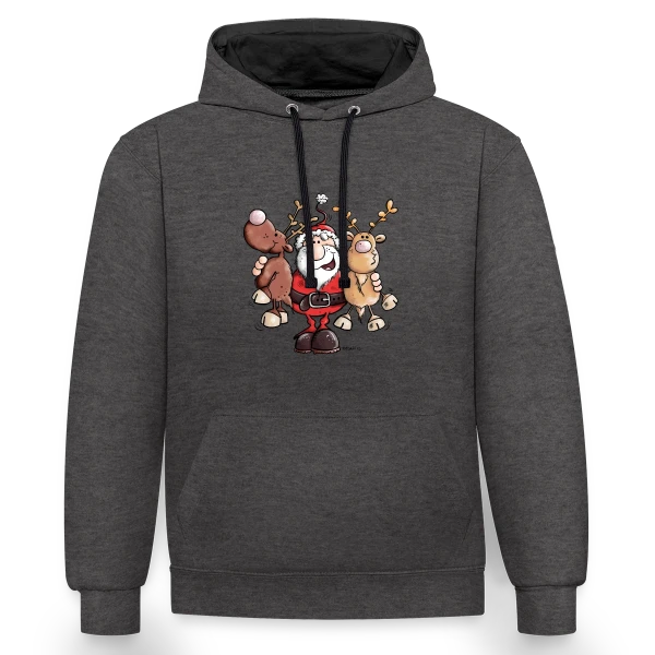 Le Père Noël Câline ses Rennes - Esprit de Noël sur Sweat à capuche contrasté