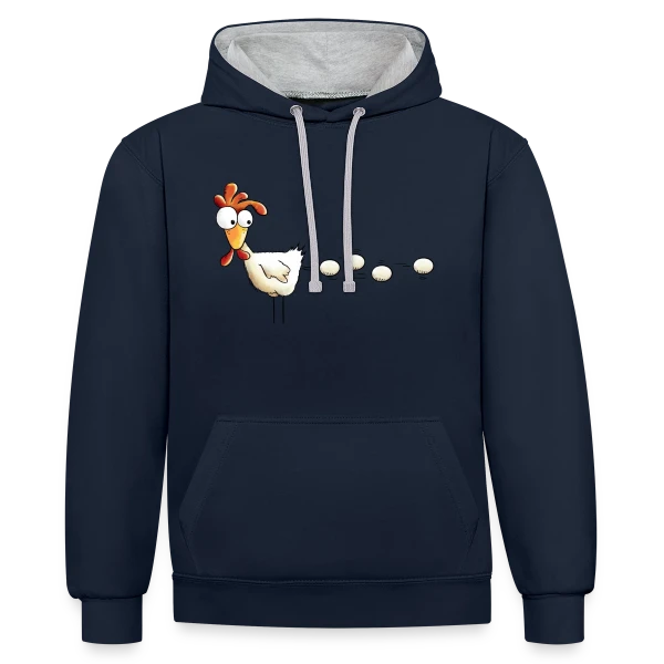 Attention, projectile poule ! Humour basse-cour sur Sweat à capuche contrasté
