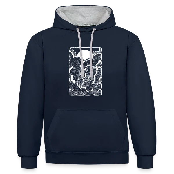 Doodle Océan au Lever du Soleil sur Sweat à capuche contrasté