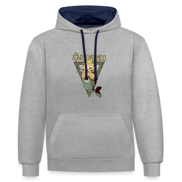 Chat Sirène sur Sweat à capuche contrasté