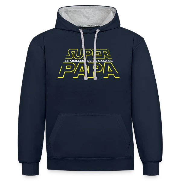 Super Papa Galactique - La Force est en lui sur Sweat à capuche contrasté