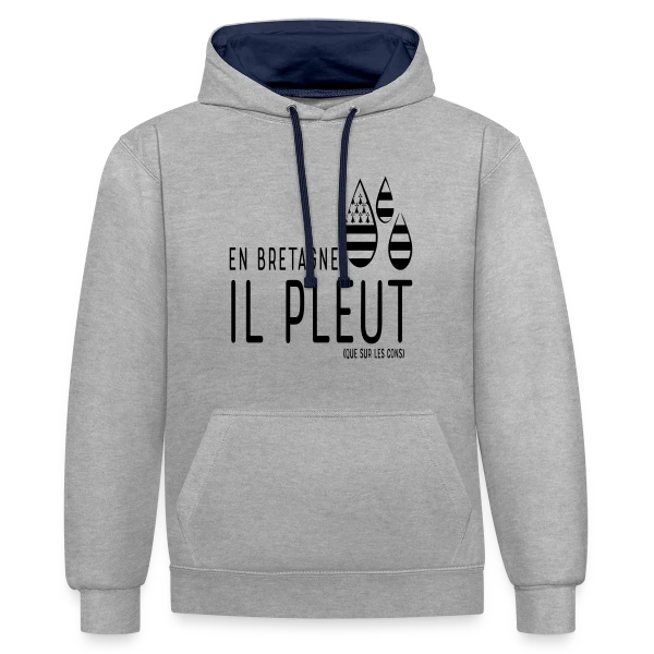 Bretagne Pluie Humour sur Sweat à capuche contrasté
