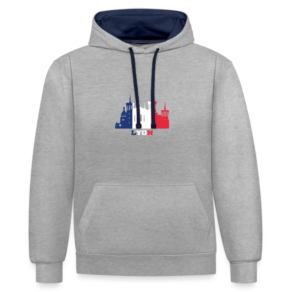 Lyon Monuments Drapeau sur Sweat à capuche contrasté