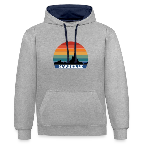 Marseille Skyline Rétro Sunset sur Sweat à capuche contrasté