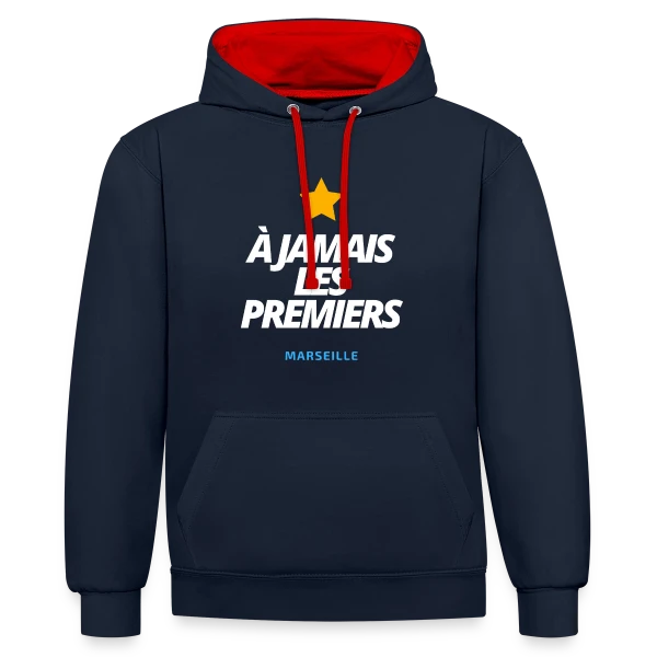 Marseille À Jamais Les Premiers (Blanc) sur Sweat à capuche contrasté