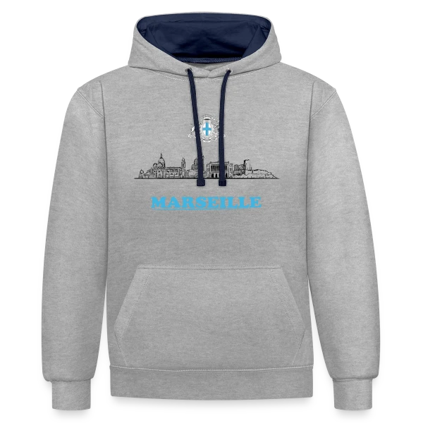 Blason et Skyline Marseille sur Sweat à capuche contrasté