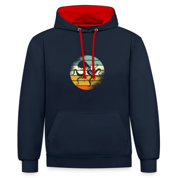 Pieuvre Rétro Océanique sur Sweat à capuche contrasté