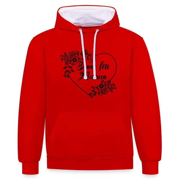 Bonne Fête Maman : Cœur Fleuri Éternel sur Sweat à capuche contrasté