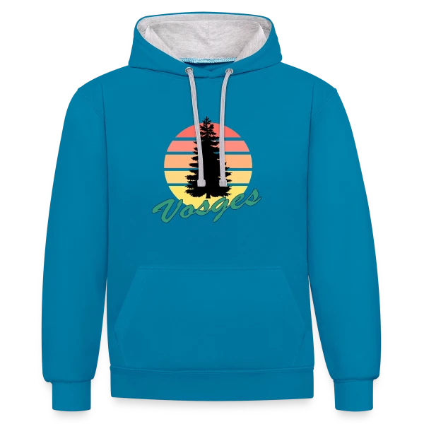Vosges : Sapin au Coucher de Soleil Vintage sur Sweat à capuche contrasté